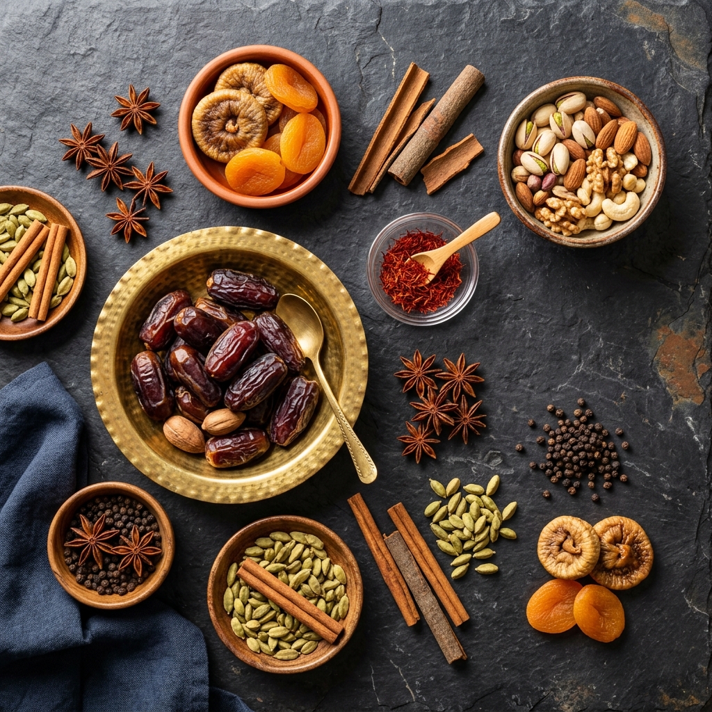 Middle Eastern dates, nuts and spices
